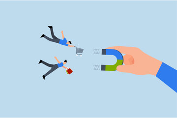 Customer magnet, store owner uses horseshoe magnet to draw in customers