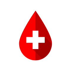 Red donate blood with white cross medical icon flat vector design