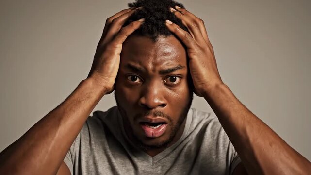 Concerned African American Man Showing Different Expressions of Being in Big Trouble or Puzzled