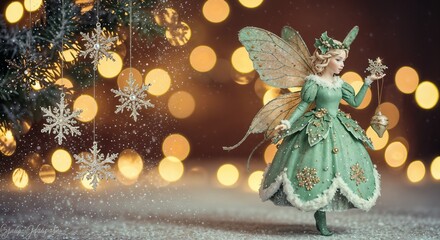 Enchanting fairy figure holding a lantern in a festive setting
