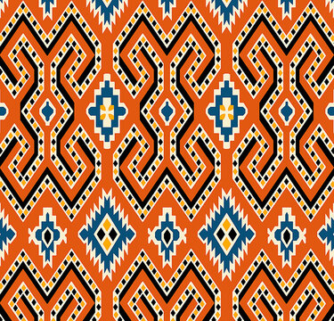 Seamless Ethnic Geometric Batik Pattern with Tribal Ikat Motif