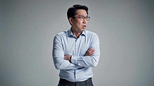 Concerned Businessman Expressing Shock and Dismay Against a Neutral Background