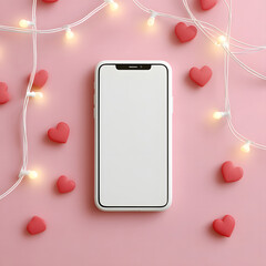 Mockup of Mobile Phone with Valentine Theme and Glowing Fairy Lights Background