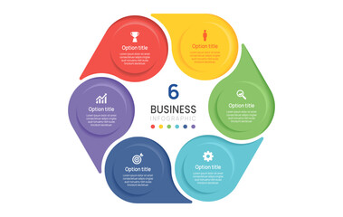 6 Option Circular Business Infographic with Icons and label design. flow chart presentations.