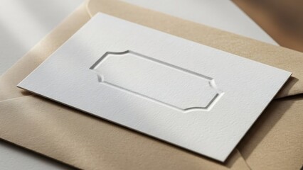 Elegant White Card with Embossed Frame on Neutral Envelope.