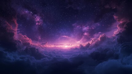 Vibrant Purple and Pink Nebula Cloudscape with Central Light Source.