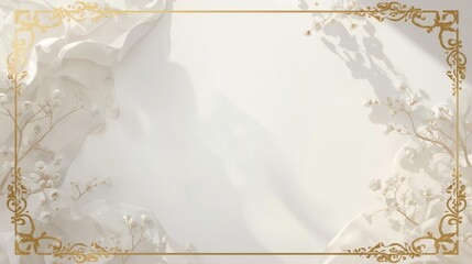 Elegant Golden Frame on a Soft Beige and White Marble Background.