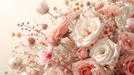 Elegant Pastel Floral Arrangement with Delicate Roses and Babys Breath.