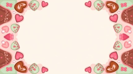 Romantic Heart-Shaped Candies and Sweets Border on a Light Pink Background.