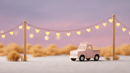 Romantic Car Camping Valentine Scene with Glowing Fairy Lights