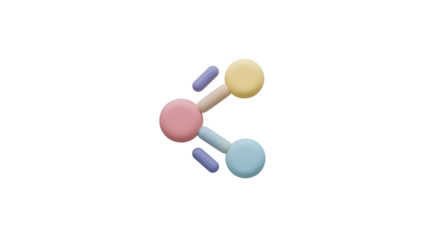 A simple 3d icon of a share symbol on a black background with pastel colors