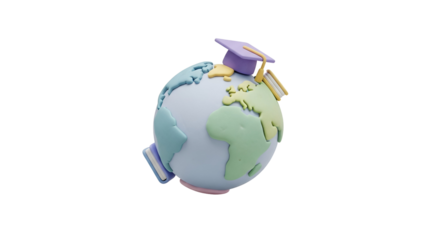A 3d render of the earth with a graduation cap symbolizing global education