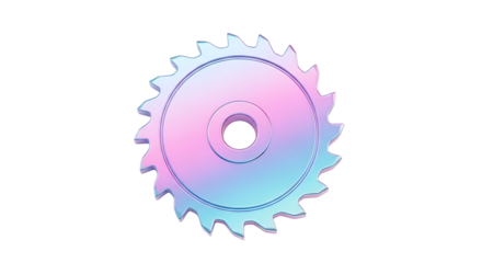 A futuristic mechanical gear with a holographic pink and blue gradient