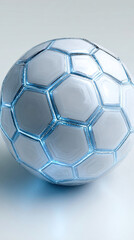 Naklejka premium Futuristic Soccer Ball With Blue Glowing Edges On White Background.