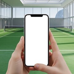 Smartphone Mockup on Tennis Court - Modern Technology Meets Athletic Lifestyle.