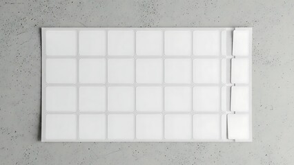 Top-down view of a blank calendar on gray surface.