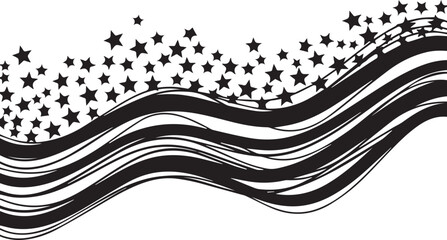 Abstract black and white american flag design with stars and stripes