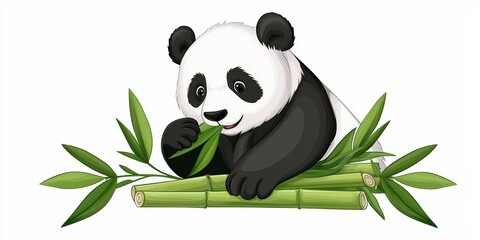 cute panda munching on bamboo surrounded by green leaves, showcasing its playful demeanor and connection to nature.