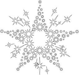 Concentric arrangement of radiating multipointed star shapes in grayscale