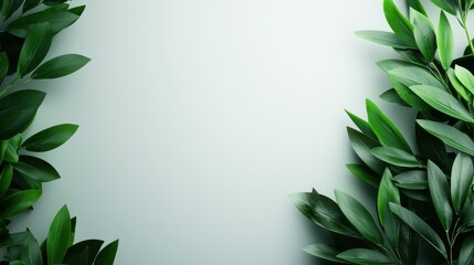  serene background featuring lush green leaves framing a soft, muted surface, ideal for nature-themed designs or presentations.