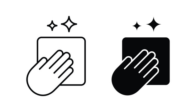 Clean icon vector. Disinfection and cleaning line icons. Hand wiping a surface with shining stars to show cleanliness and hygiene