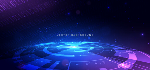 Abstract digital data binary code diagonal on blue background with light effect. © chaninan