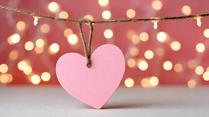 Romantic Pink Heart with Sparkling Fairy Light Background