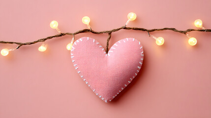 Romantic Pink Heart with Sparkling Fairy Light Background