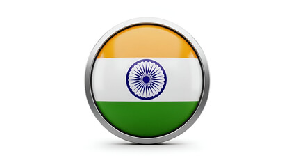 Round india flag button 3d icon national emblem of india