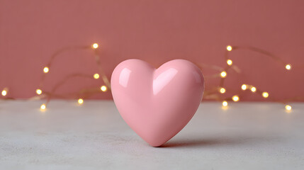 Pink Heart Valentine Background with Glowing Fairy Lights