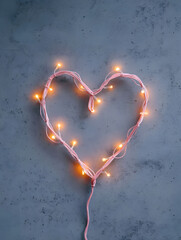 Pink Heart Valentine Background with Glowing Fairy Lights