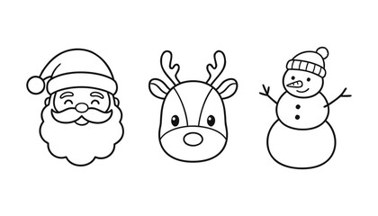 Festive Holiday Coloring Pages with Santa, Reindeer & Snowman