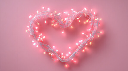 Pink Heart Valentine Background with Glowing Fairy Lights