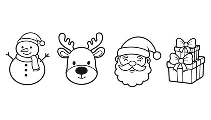 Christmas Coloring Pages with Santa Claus, Reindeer and Snowman