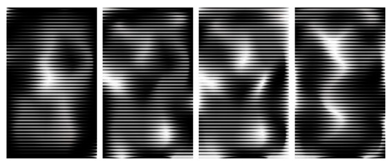 Abstract Monochrome Ribbed Digital Wave Pattern Background Set.