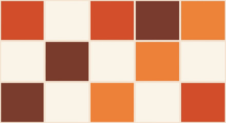 Fifteen squares of varied orange hues and white create a grid pattern