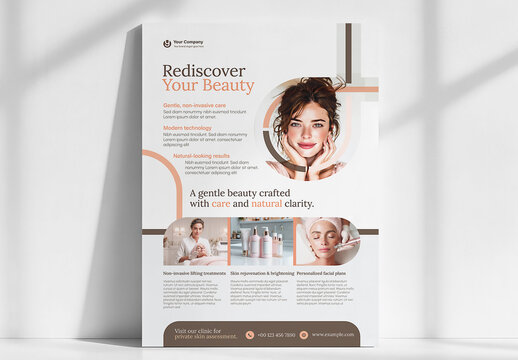 Beauty and Wellness Flyer Template: Elegant Earth Tone Spa Marketing Layout.