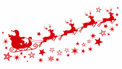 Santa claus and his reindeer flying across a starry night sky