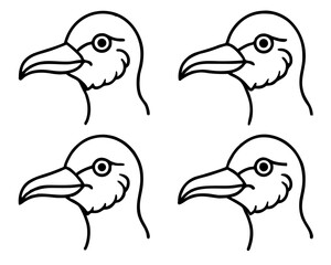 Fototapeta premium Four simple line drawings depicting the heads of toucans in a grid format