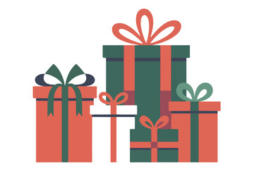 Stack of Red and Green Christmas Gift Boxes Vector
