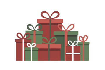 Stack of Red and Green Christmas Gift Boxes Vector