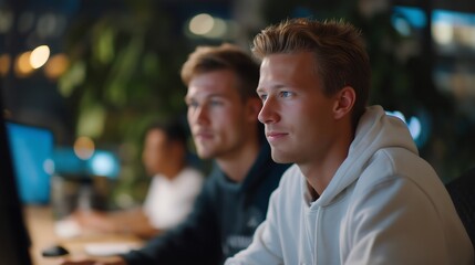 A team of software developers reviewing results after completing a week-long sprint, celebrating a functional prototype displayed on a screen — agile success, tech teamwork, and fast-paced