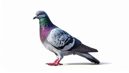Fototapeta premium Single pigeon standing on white background, realistic texture, soft shadow.