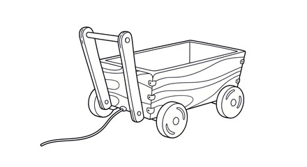 Simple Line Art Illustration of a Classic Wooden Toy Wagon