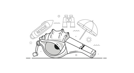 Lifeguard Beach Safety Concept Illustration with Rescue Whistle and Summer Elements