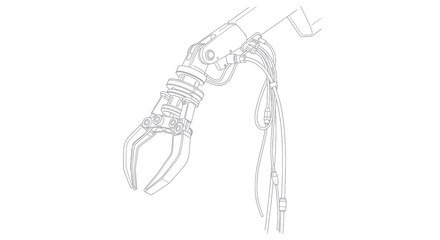 Industrial Robotic Arm Vector Outline Illustration
