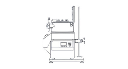 Industrial laboratory machine technical drawing on white background.