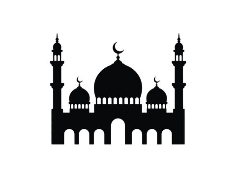 Mosque silhouette vector illustration featuring domes and minarets sacred building used for muslim worship isolated on background