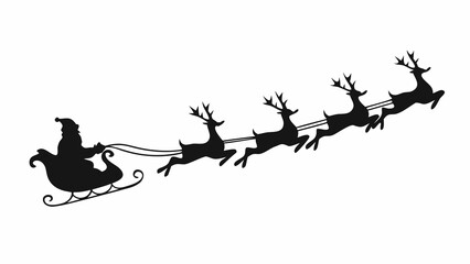 Silhouette of santa claus and reindeer flying across the winter sky © Bablu