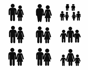 Black silhouette icons depicting diverse groups of people and family units
